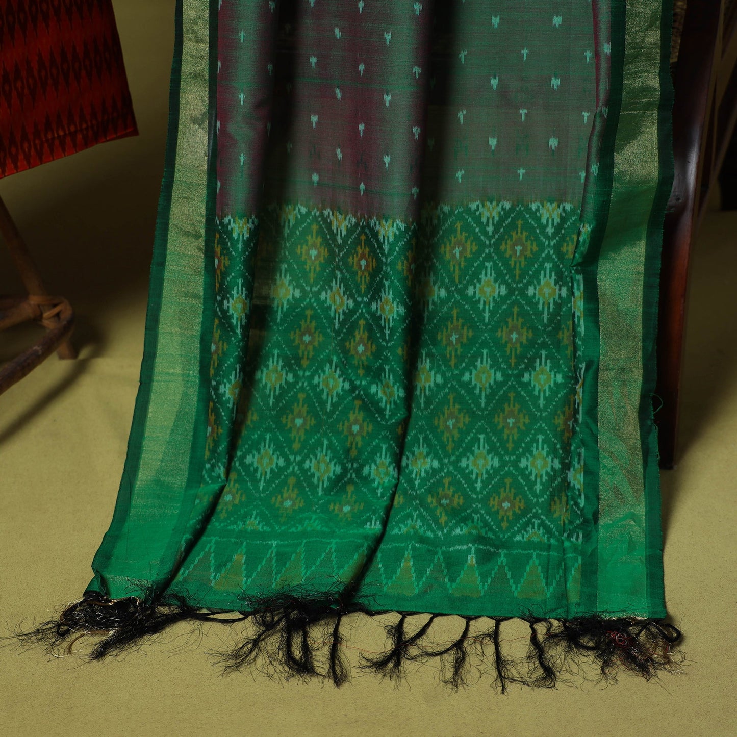 Red - 2pc unstitched handloom sico pochampally ikat dress