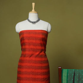 Red - 2pc unstitched handloom sico pochampally ikat dress