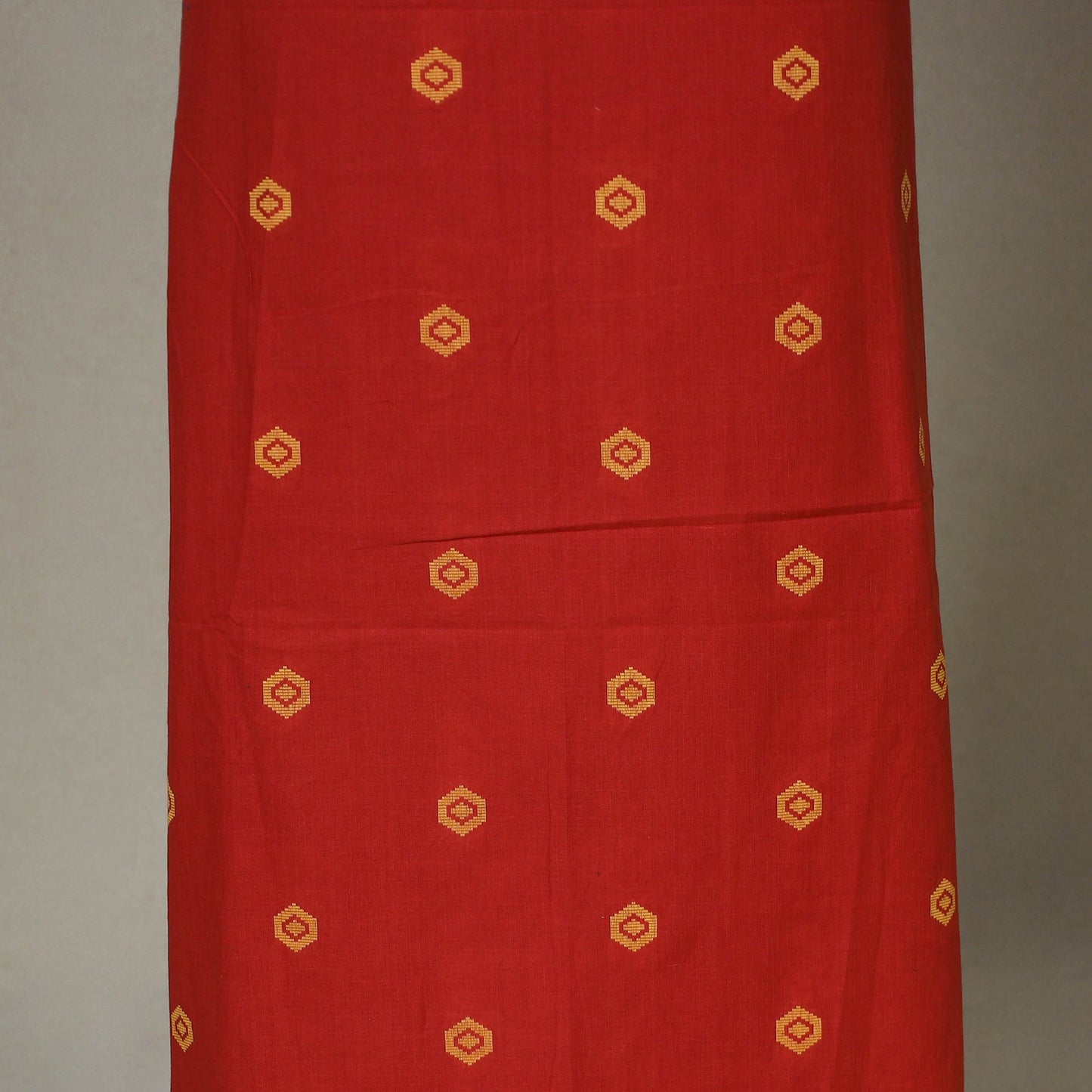 Red - 2pc unstitched jacquard dress material with jewellery