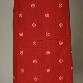 Red - 2pc unstitched jacquard dress material with jewellery