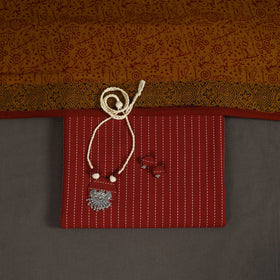 Red 2pc Unstitched Jacquard Dress Material with Jewellery Set