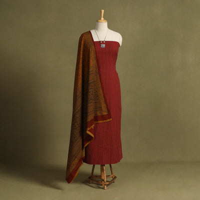 Red 2pc Unstitched Jacquard Dress Material with Jewellery Set