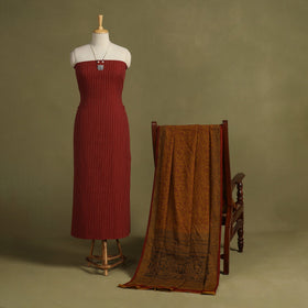 Red 2pc Unstitched Jacquard Dress Material with Jewellery Set