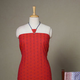 Red - 2pc unstitched jacquard dress material with jewellery