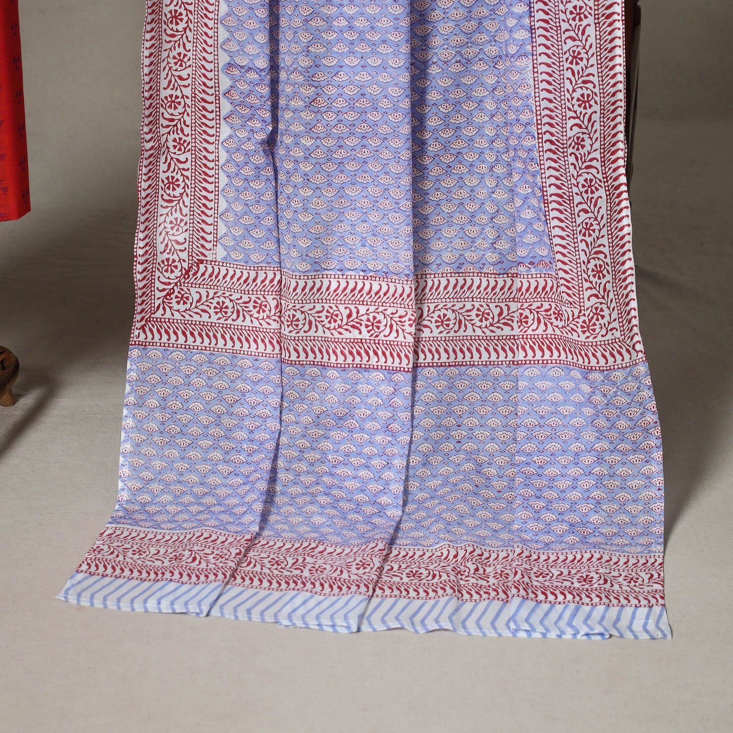 Red - 2pc unstitched jacquard dress material with jewellery