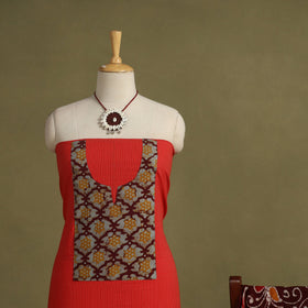 Red 2pc Unstitched Plain Dress Material with Jewellery Set