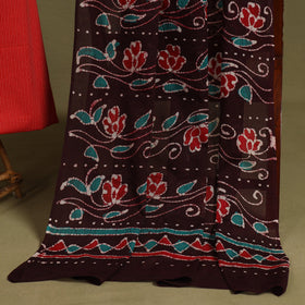 Red - 2pc unstitched plain dress material with jewellery