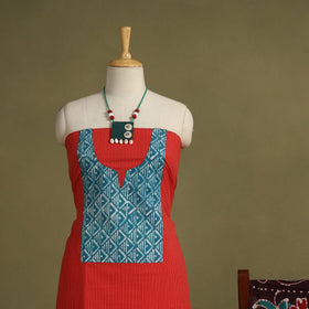 Red - 2pc unstitched plain dress material with jewellery