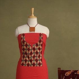 Red 2pc Unstitched Plain Dress Material with Jewellery Set