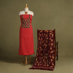Red 2pc Unstitched Plain Dress Material with Jewellery Set