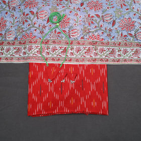 Red - 2pc unstitched pochampally ikat dress material