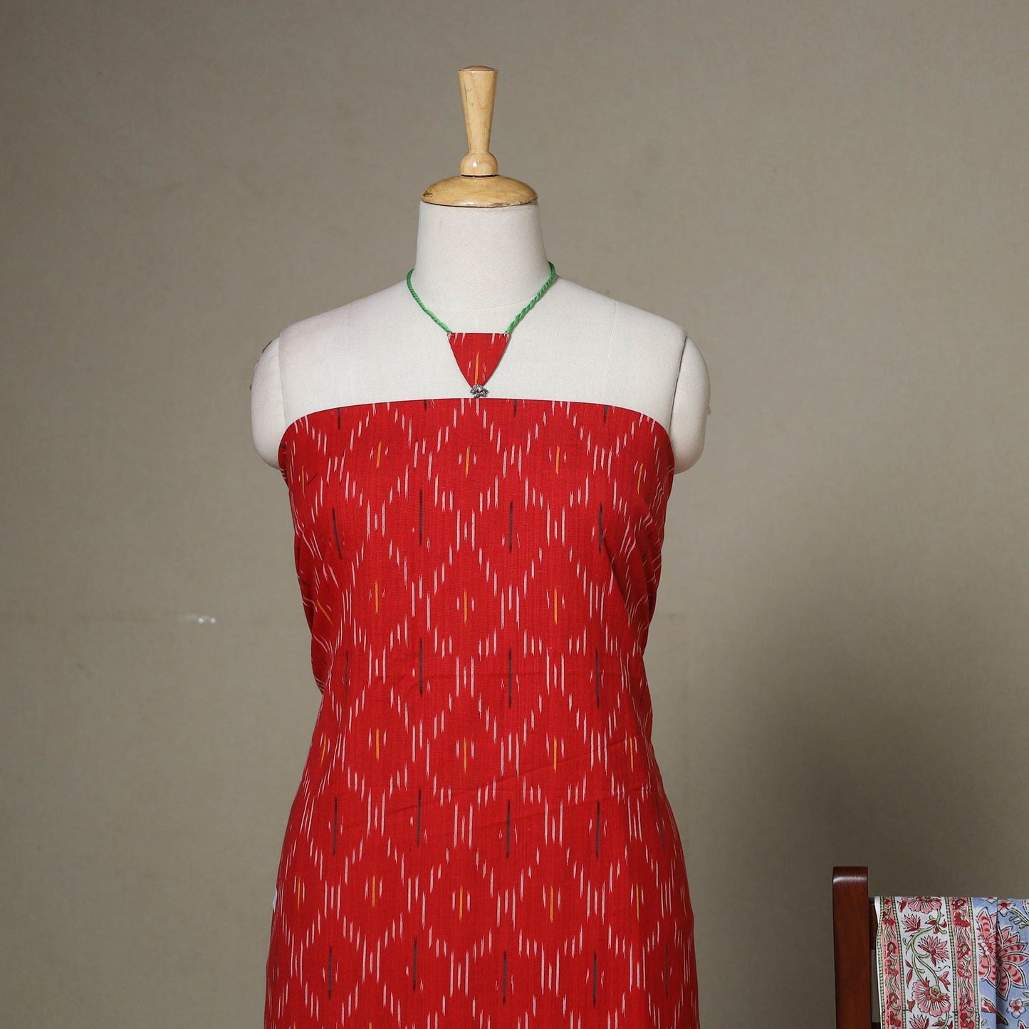 Red - 2pc unstitched pochampally ikat dress material