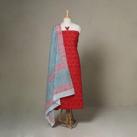 Red - 2pc unstitched pochampally ikat dress material