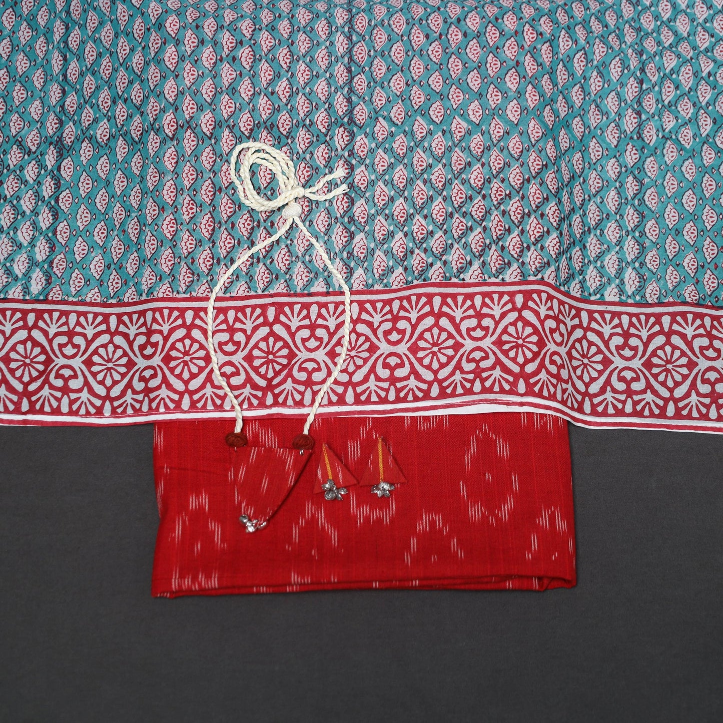 Red - 2pc unstitched pochampally ikat dress material