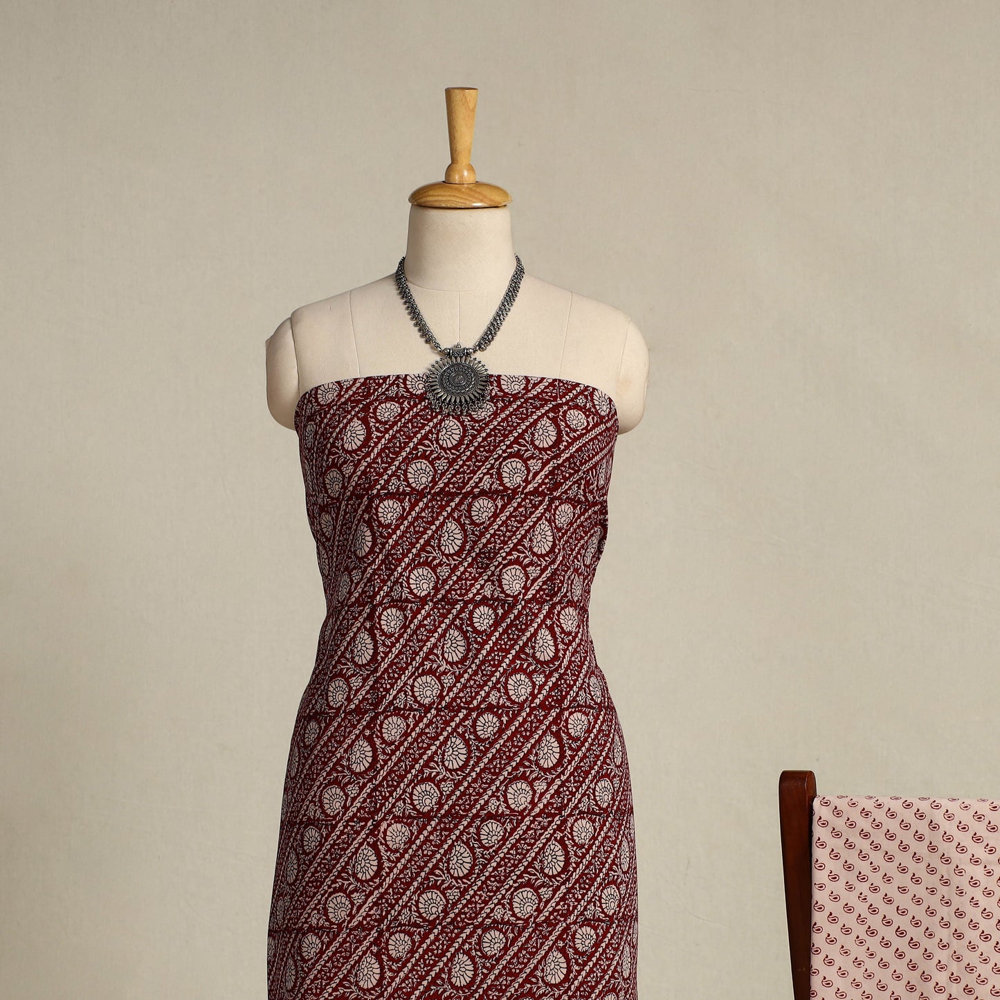 Red 3pc Bagh Print Cotton Dress Material Set