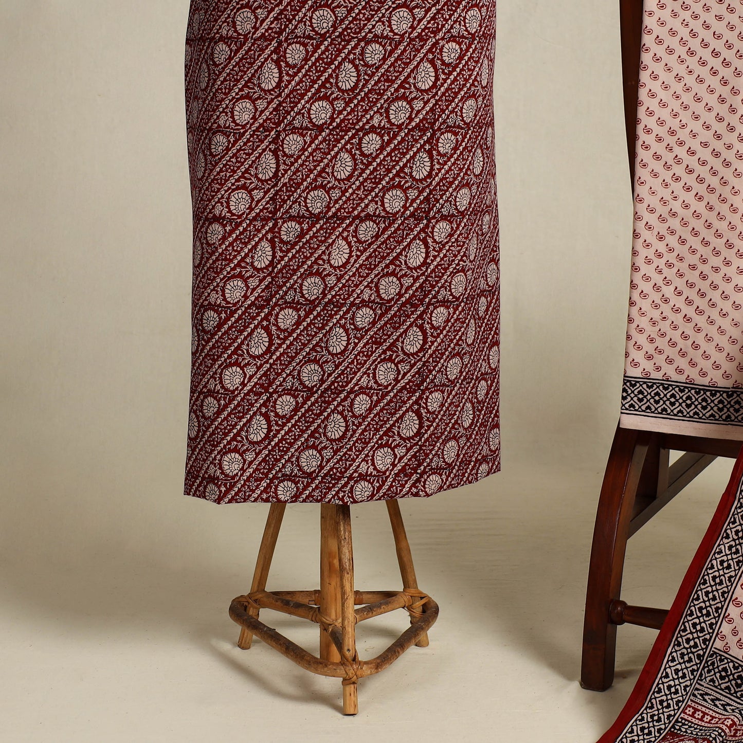 Red 3pc Bagh Print Cotton Dress Material Set