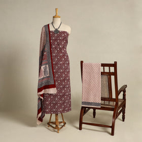 Red 3pc Bagh Print Cotton Dress Material Set