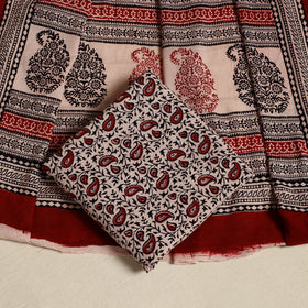 Red 3pc Bagh Print Cotton Dress Material Set
