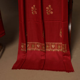 Red - 3pc chain stitch aari hand embroidered merino wool