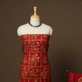 Red - 3pc chain stitch aari hand embroidered merino wool