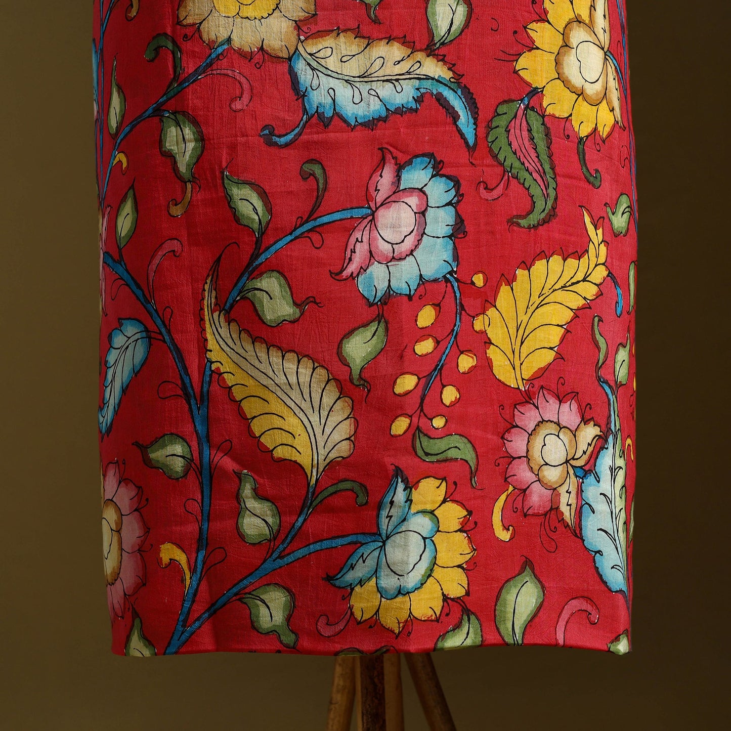 Red 3pc Chanderi Silk Handpainted Kalamkari Dress Material