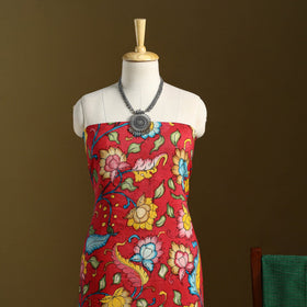 Red 3pc Chanderi Silk Handpainted Kalamkari Dress Material