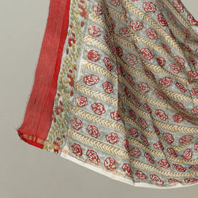 Red 3pc Chanderi Silk Sanganeri Print Dress Material