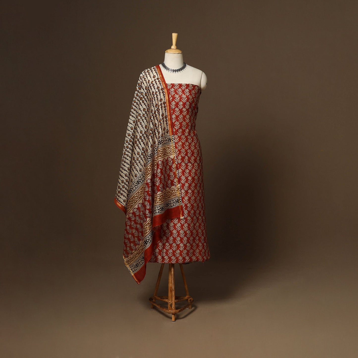 3pc chanderi silk unstitched hand bagru dress material 30