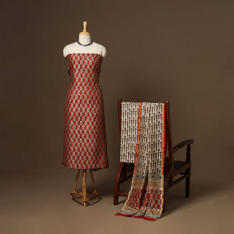 3pc chanderi silk unstitched hand bagru dress material 30