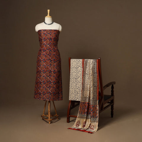 3pc chanderi silk unstitched hand bagru dress material 34