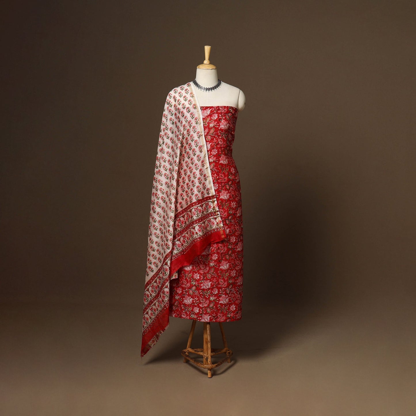 3pc chanderi silk unstitched hand sanganeri dress material