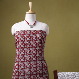 Red 3pc Cotton Bagh Print Dress Material with Jewellery Set 