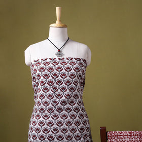 Red 3pc Cotton Bagh Print Dress Material with Jewellery Set 