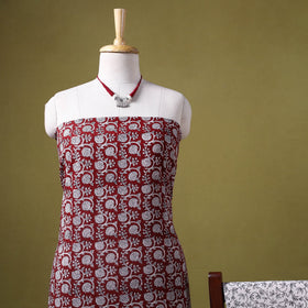 Red 3pc Cotton Bagh Print Dress Material with Jewellery Set 