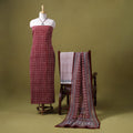 Red 3pc Cotton Bagh Print Dress Material with Jewellery Set 