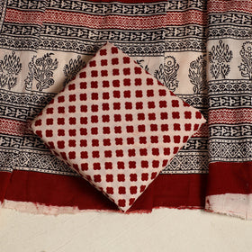 Red 3pc Cotton Bagh Print Suit Material Set