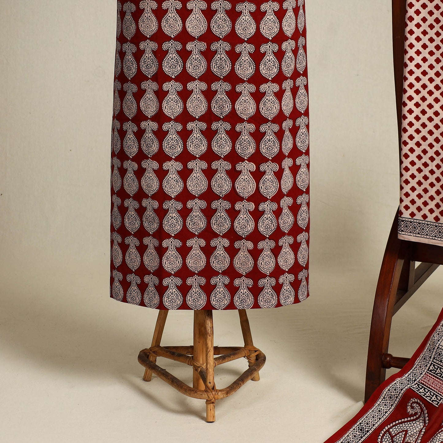 Red 3pc Cotton Bagh Print Suit Material Set