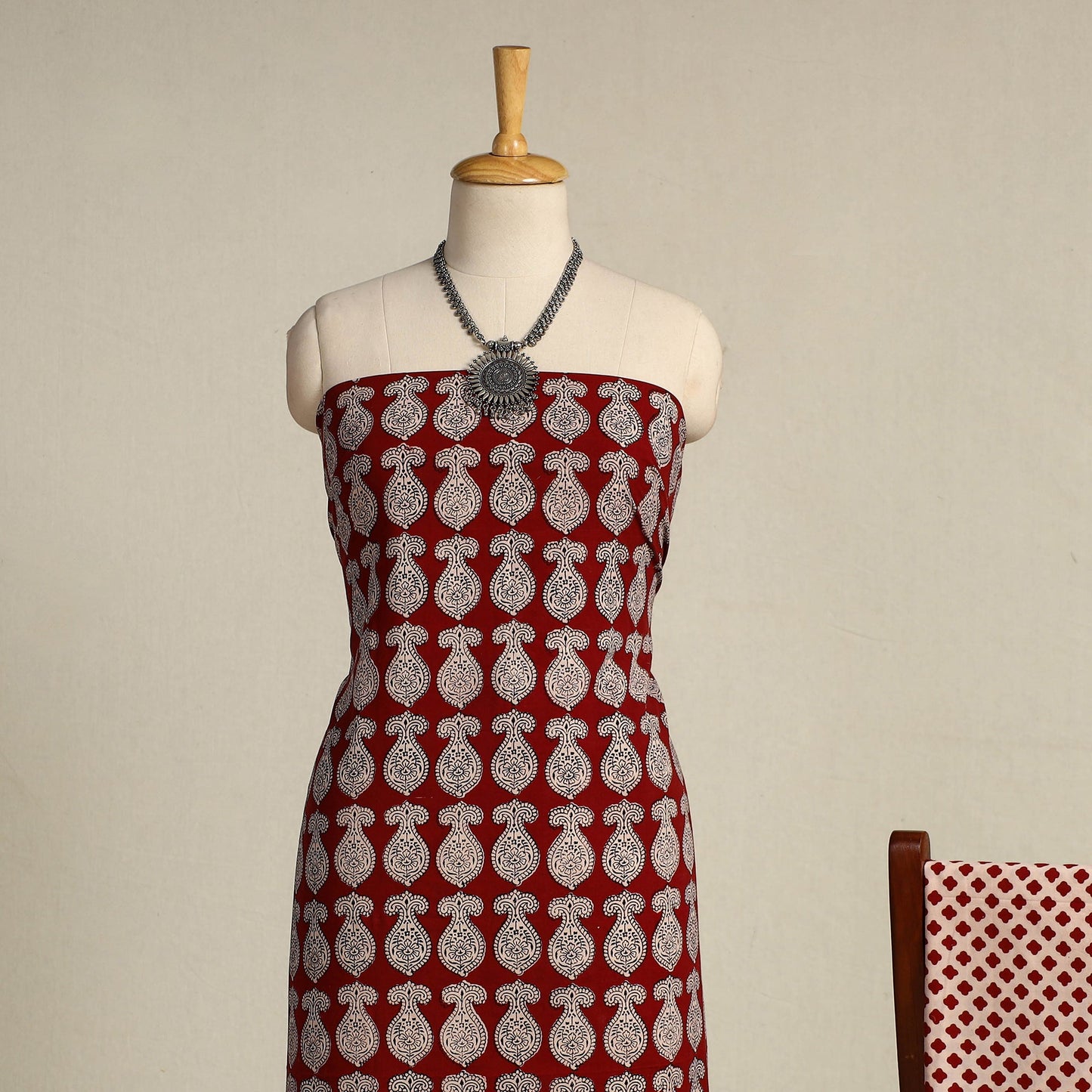 Red 3pc Cotton Bagh Print Suit Material Set