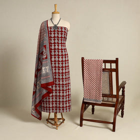 Red 3pc Cotton Bagh Print Suit Material Set