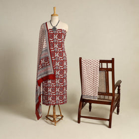 Red 3pc Cotton Bagh Print Suit Material Set