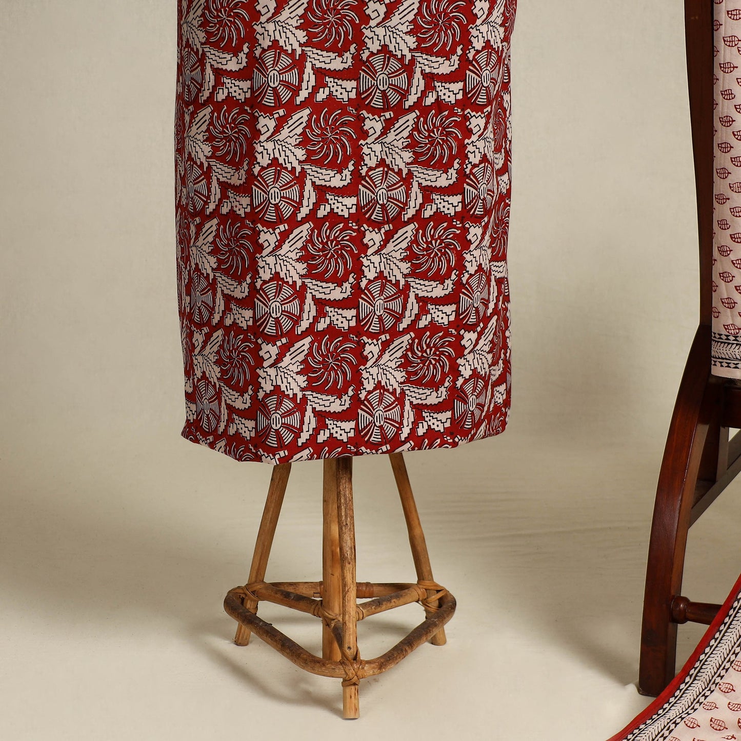 Red 3pc Cotton Bagh Print Suit Material Set