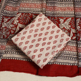 Red 3pc Cotton Bagh Print Suit Material Set