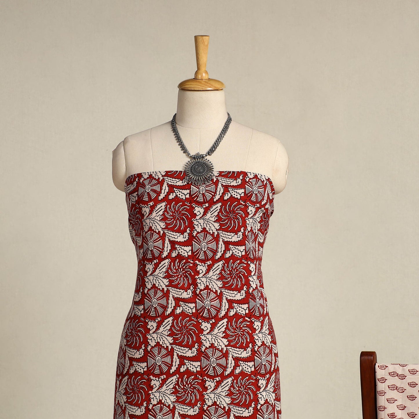 Red 3pc Cotton Bagh Print Suit Material Set