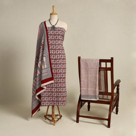 Red 3pc Cotton Bagh Print Suit Material Set