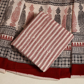 Red 3pc Cotton Bagh Print Suit Material Set