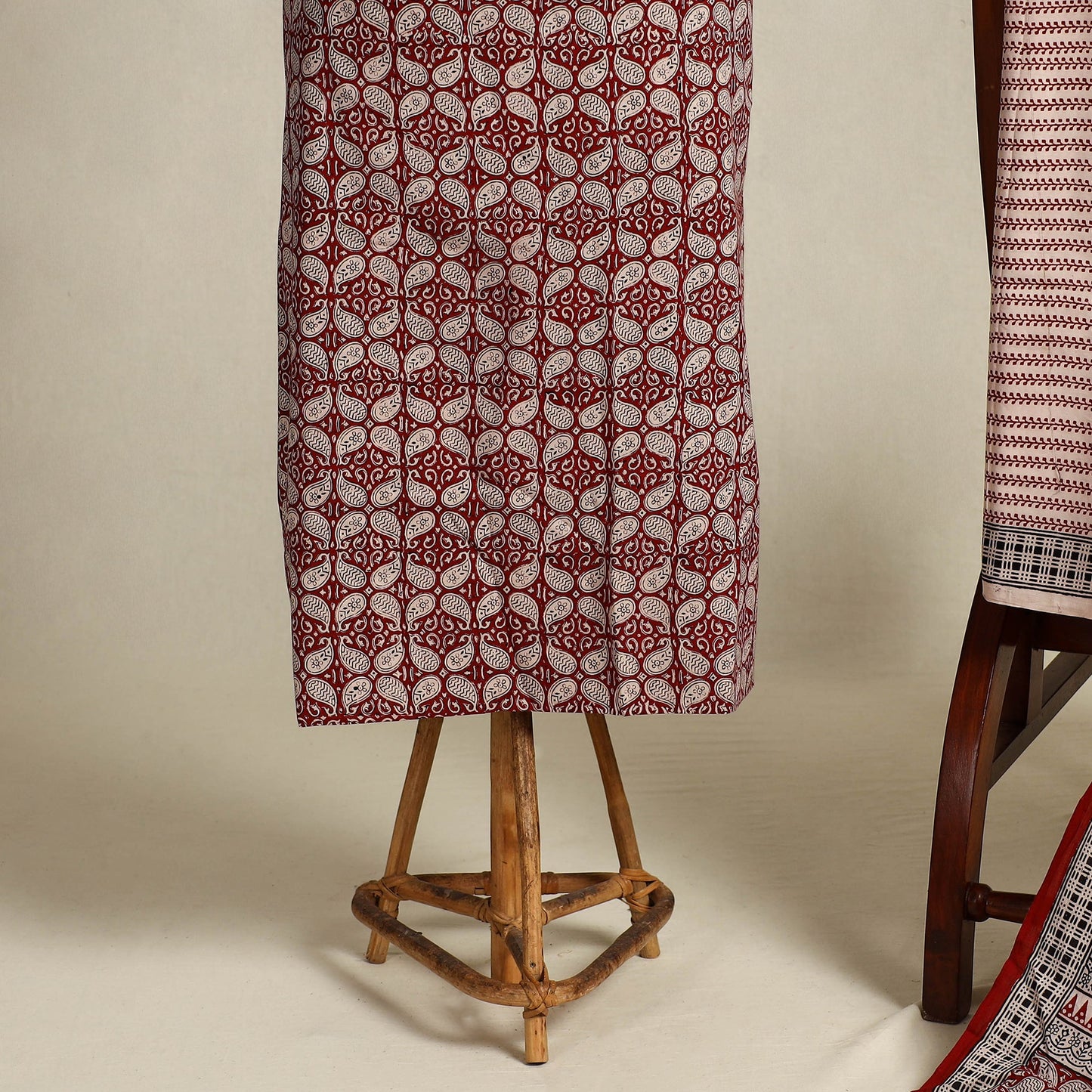 Red 3pc Cotton Bagh Print Suit Material Set