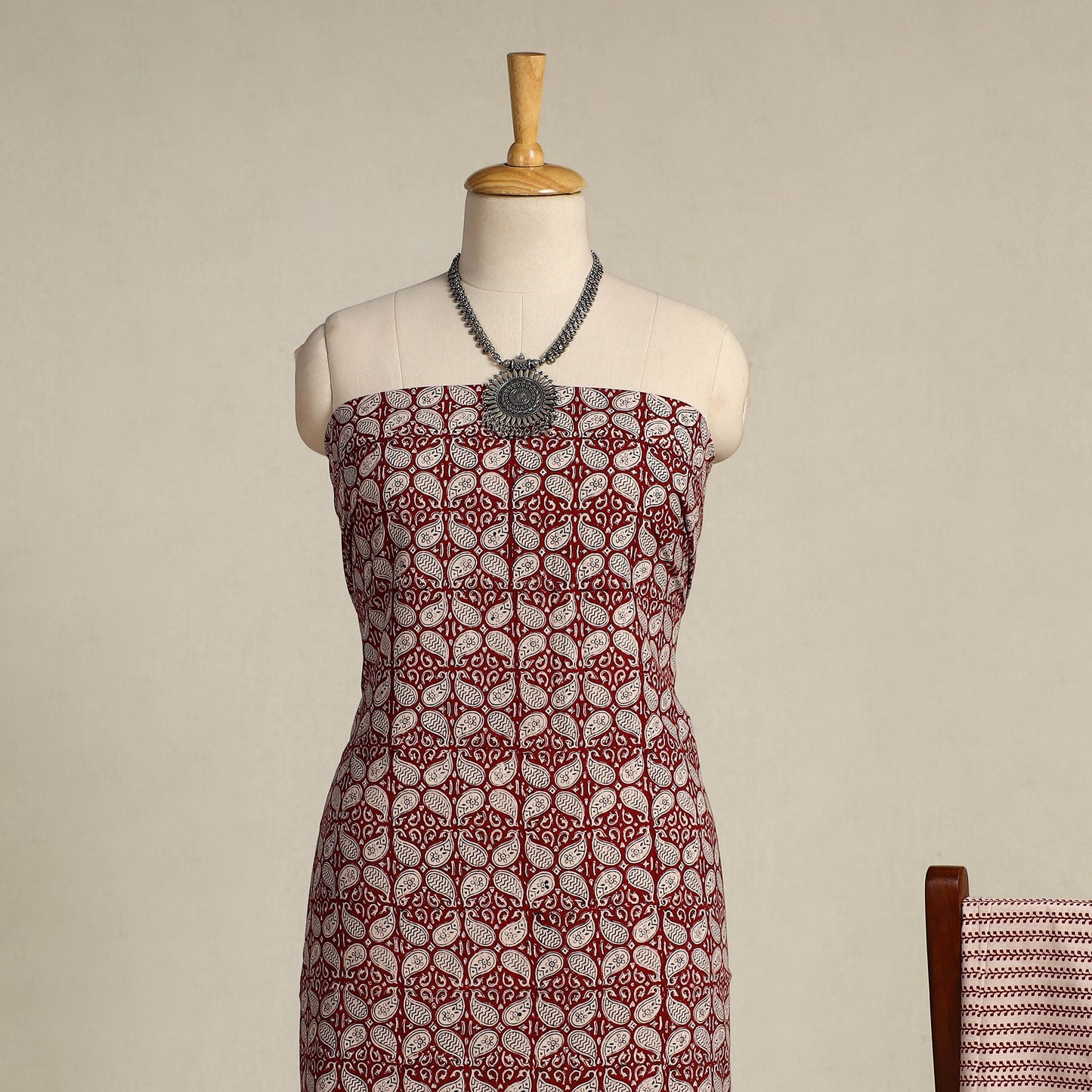 Red 3pc Cotton Bagh Print Suit Material Set