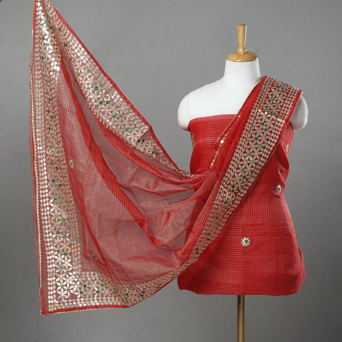 Red 3pc Cotton Gota Patti Work Kota Doria Dress Material