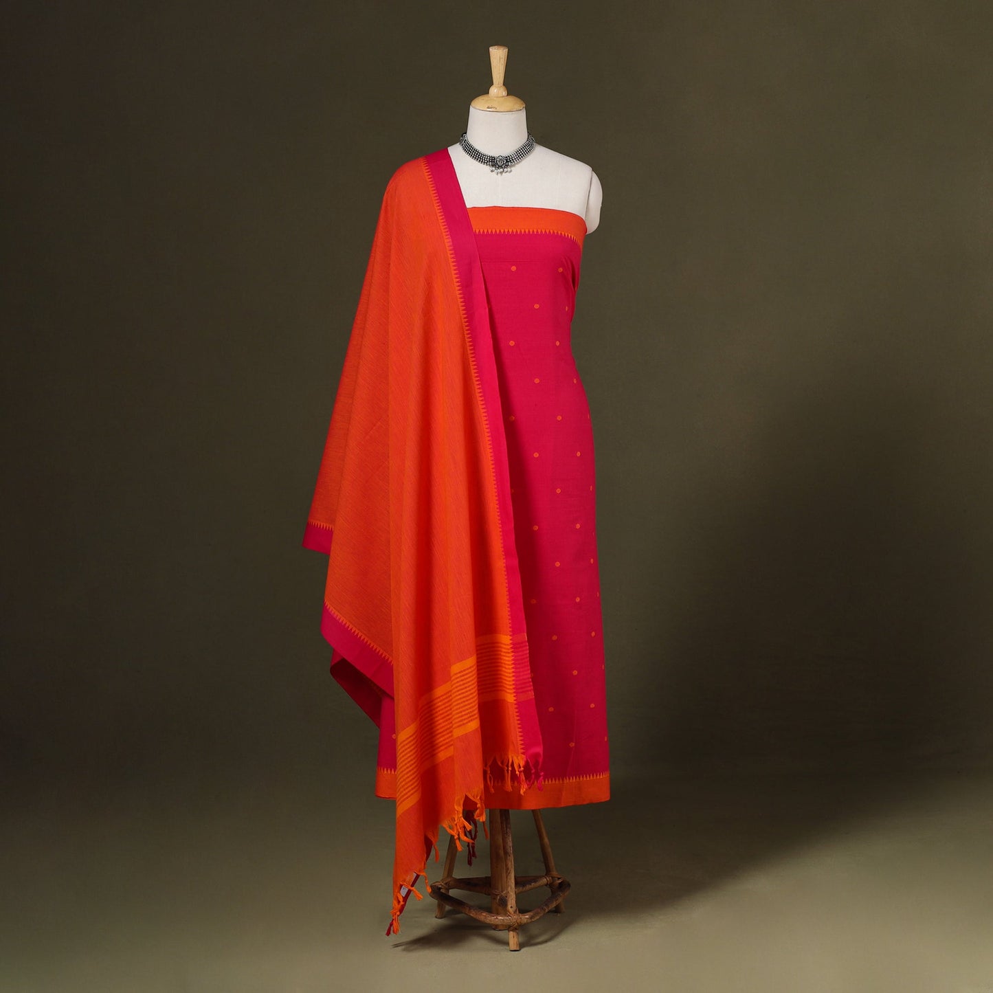 Red 3pc Cotton Jacquard Unstitched Dress Material 