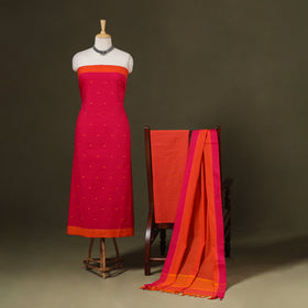 Red 3pc Cotton Jacquard Unstitched Dress Material 